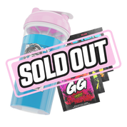 Clear shaker cup with a pink lid and a bold black stylized "G" logo on the side.