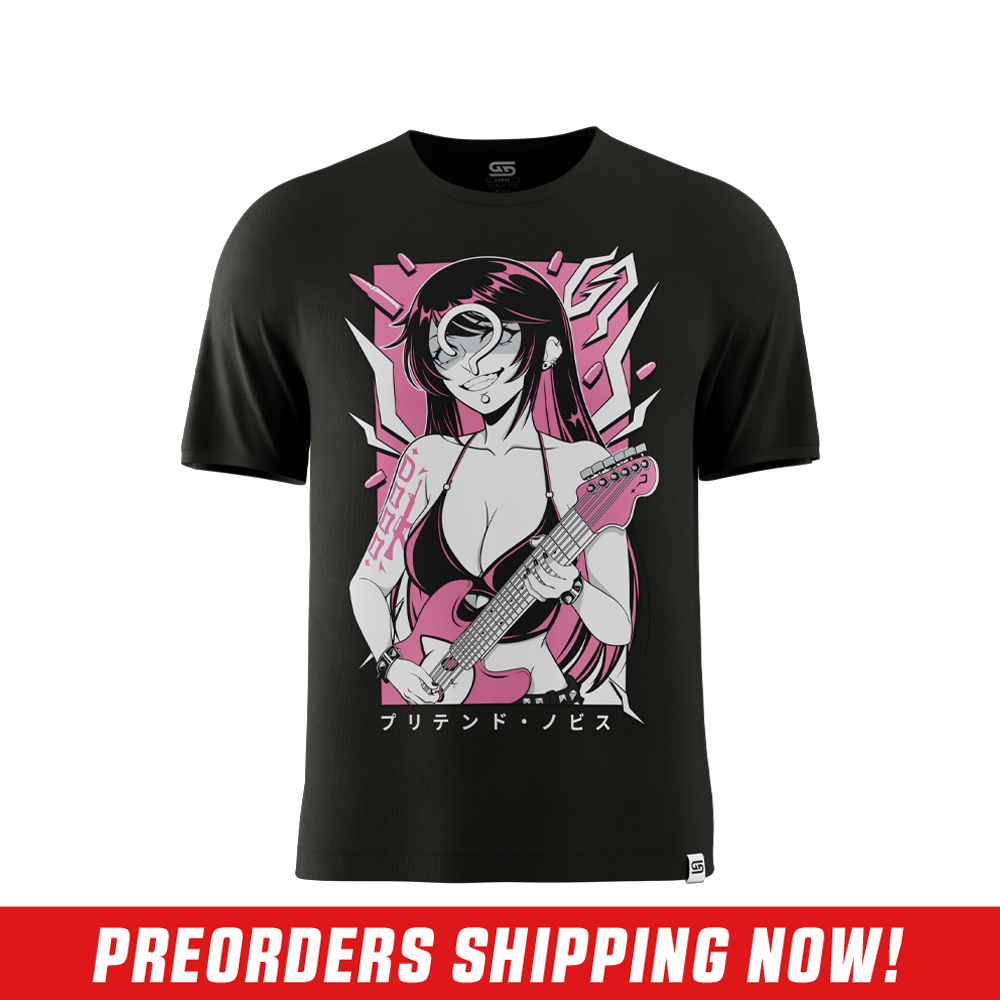 Black short-sleeve crew neck shirt shown from the back in size 6XL with a smooth, solid fabric finish.