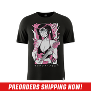 Black short-sleeve crew neck shirt shown from the back in size 6XL with a smooth, solid fabric finish.