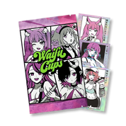 Three purple-themed sticker packs featuring anime-style female characters with varied hairstyles and expressions.