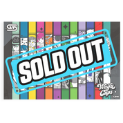 Colorful vertical panels featuring anime-style female characters with distinct outfits on a glossy acrylic poster.