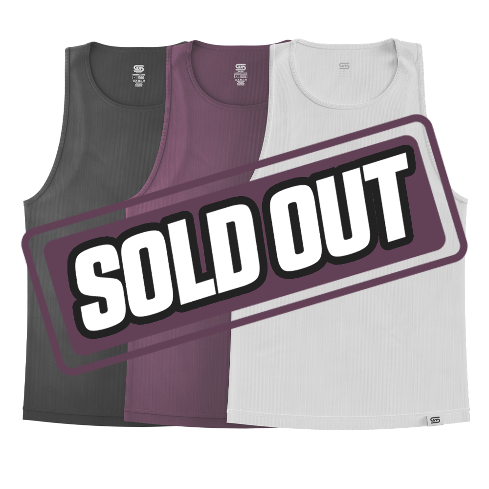 Plain light gray sleeveless tank top with a small black logo tag at the bottom hem in size 6XL.